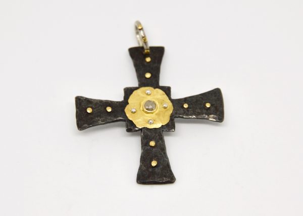 Steel and Gold Cross Pendant