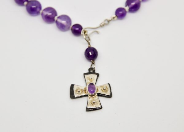 Silver and Amethyst Cross Necklace