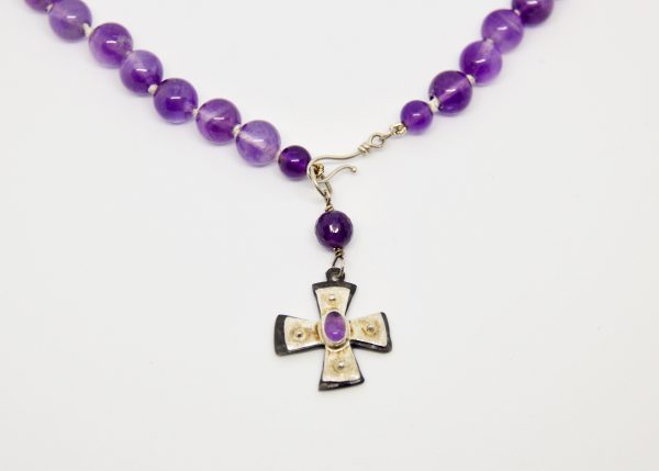 Silver and Amethyst Cross Necklace - Image 5