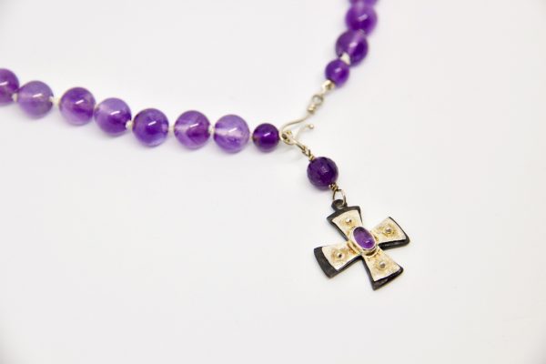 Silver and Amethyst Cross Necklace - Image 2