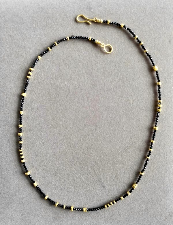 22K Gold Necklace with Black Spinel Beads - Image 2