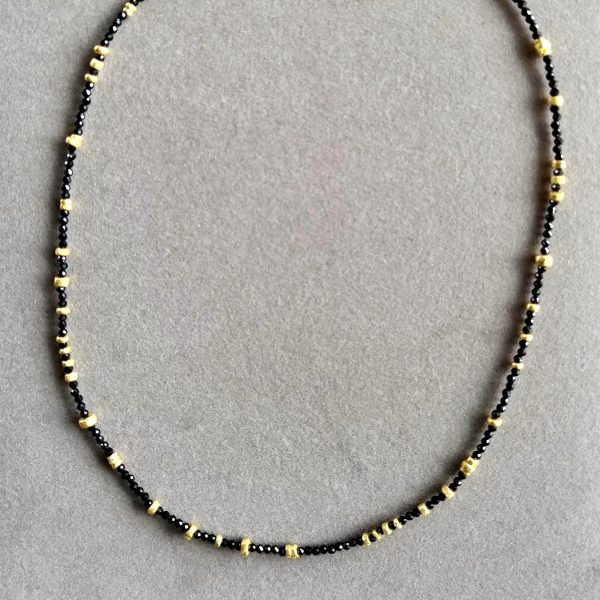 22K Gold Necklace with Black Spinel Beads