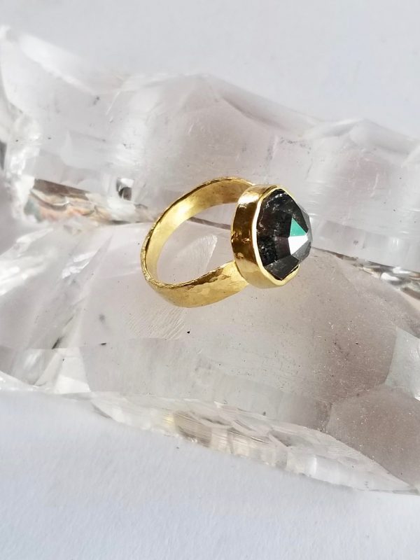 22K Gold Ring with 6 Carat Black Diamond
