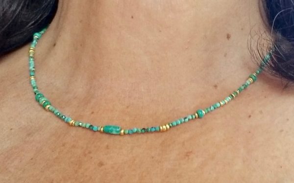 22K Gold and Turquoise Beaded Necklace - Image 3